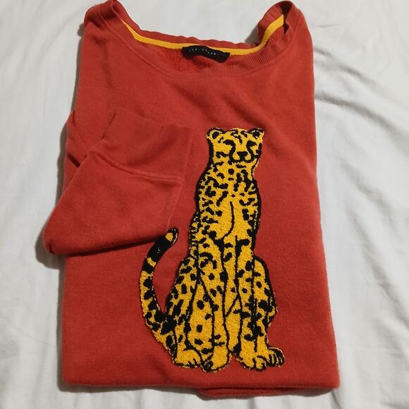 Jane + Delancey M/L (see photos) Yarn-Cheetah sweatshirt Tangerine long-sleeved - Picture 1 of 12